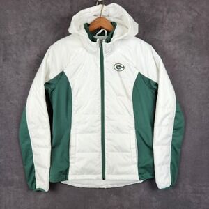 Green Bay Packers Defense Polyfill Jacket Womens Medium White Green Hooded